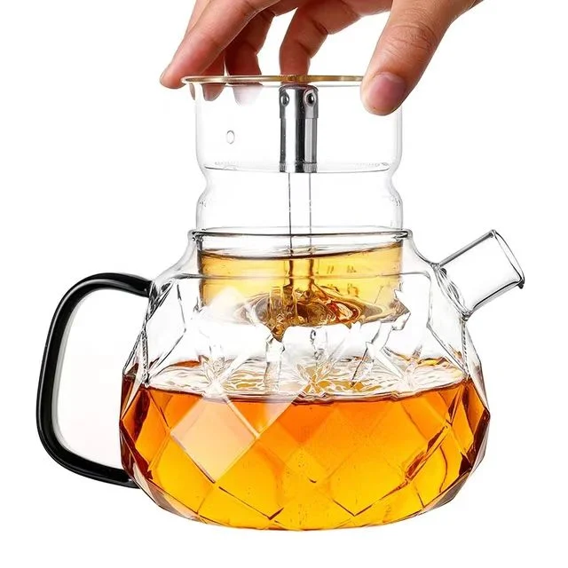 Classical Craft Glass Tea Pot High Borosilicate Tea Pot Heat Resistant Glass Tea Pot with Infuser