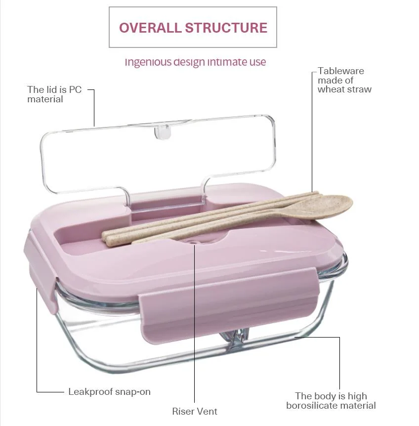 Borosilicate Glass Lunch Box Glass Food Container with Airtight Lid Bento Lunch Box