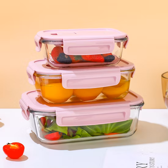 Контейнер для приготовления еды Bento из боросиликатного квадратного стекла с крышкой